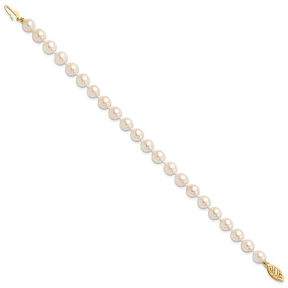 14K Gelbgold 6 7mm Weiß Rund Akoya Salzwasser Zuchtperle 7 Zoll Armband