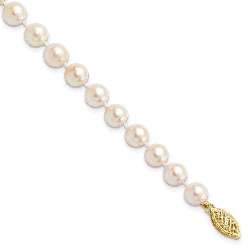 14K Gelbgold 6 7mm Weiß Rund Akoya Salzwasser Zuchtperle 7 Zoll Armband