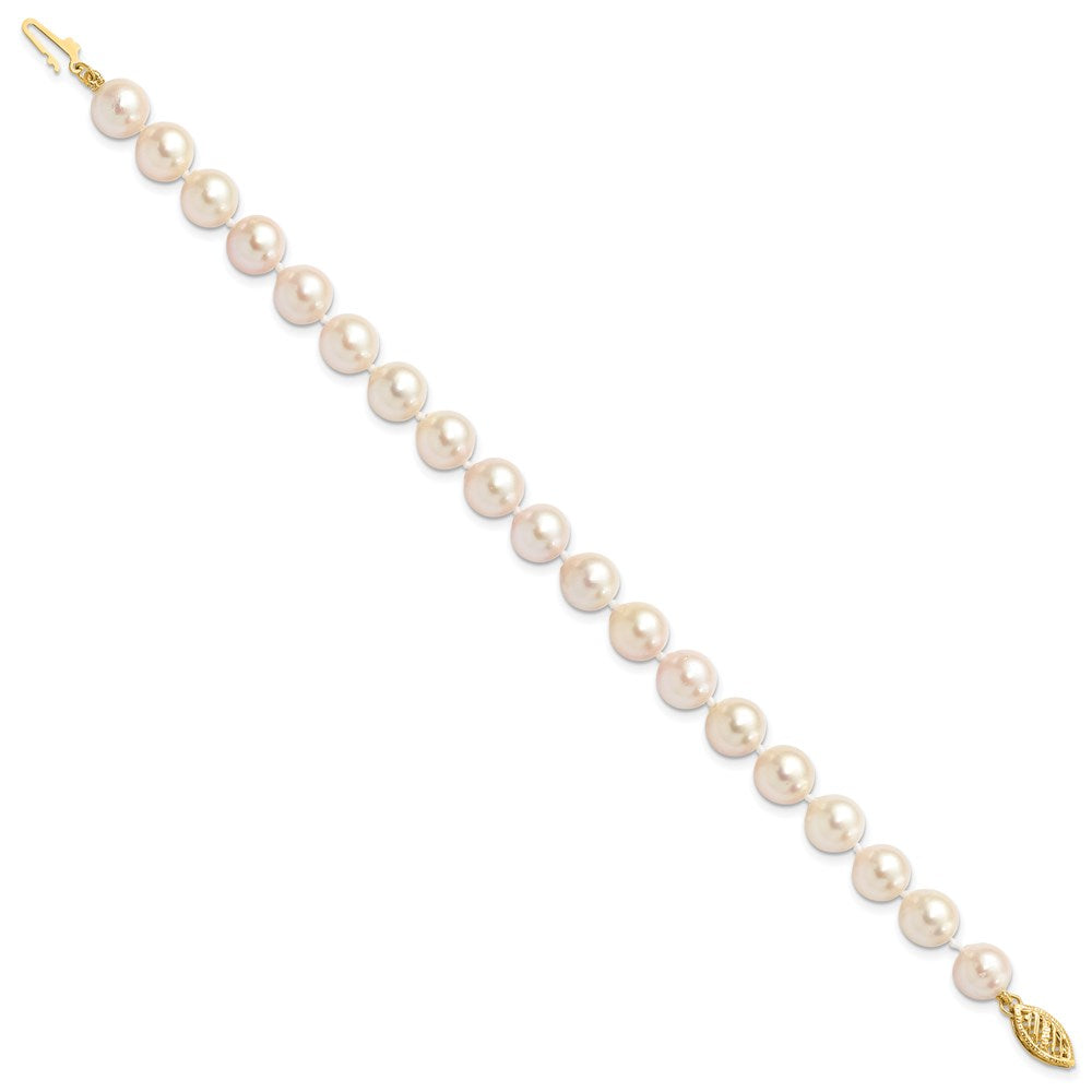 14K Gelbgold 7 8mm Weiß Rund Akoya Salzwasser Zuchtperle Zoll Armband