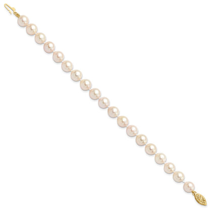 14K Gelbgold 7 8mm Weiß Rund Akoya Salzwasser Zuchtperle Zoll Armband