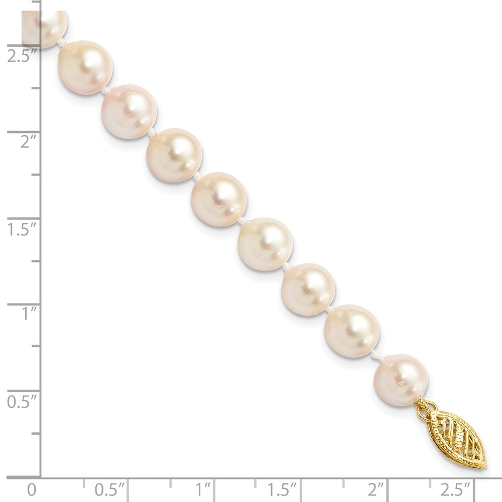 14K Gelbgold 7 8mm Weiß Rund Akoya Salzwasser Zuchtperle Zoll Armband