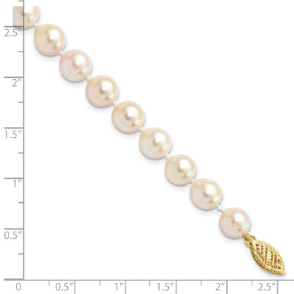 14K Gelbgold 7 8mm Weiß Rund Akoya Salzwasser Zuchtperle Zoll Armband