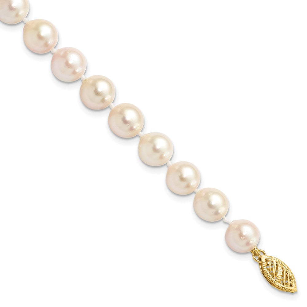 14K Gelbgold 7 8mm Weiß Rund Akoya Salzwasser Zuchtperle Zoll Armband