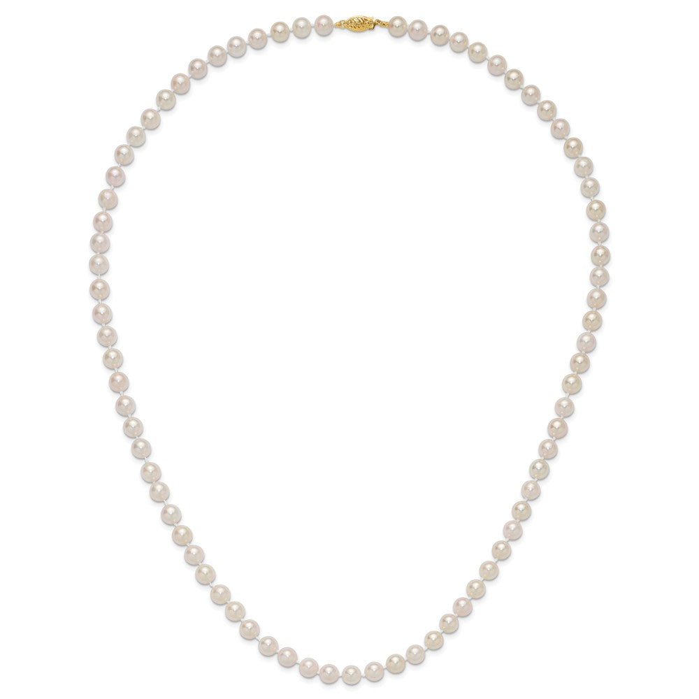14K Gelbgold 7 8mm Weiß Rund Akoya Salzwasser Zuchtperle 24 Zoll Halskette