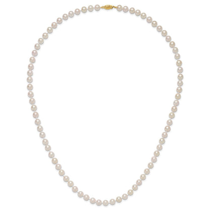 14K Gelbgold 7 8mm Weiß Rund Akoya Salzwasser Zuchtperle 24 Zoll Halskette