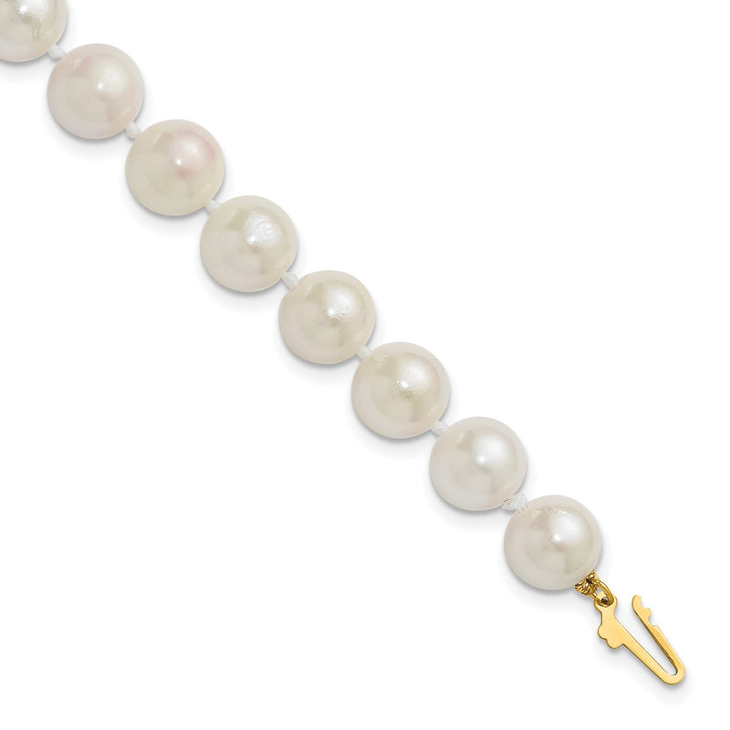 14K Gelbgold 8 9mm Weiß Rund Akoya Salzwasser Zuchtperle 7 Zoll Armband