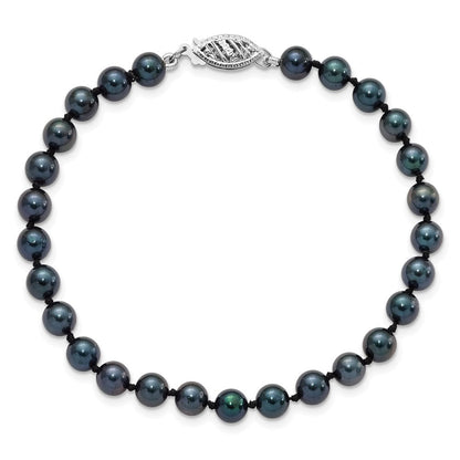 14K Weißgold 5 6mm Schwarz Rund Akoya Salzwasser Zuchtperle 7 Zoll Armband