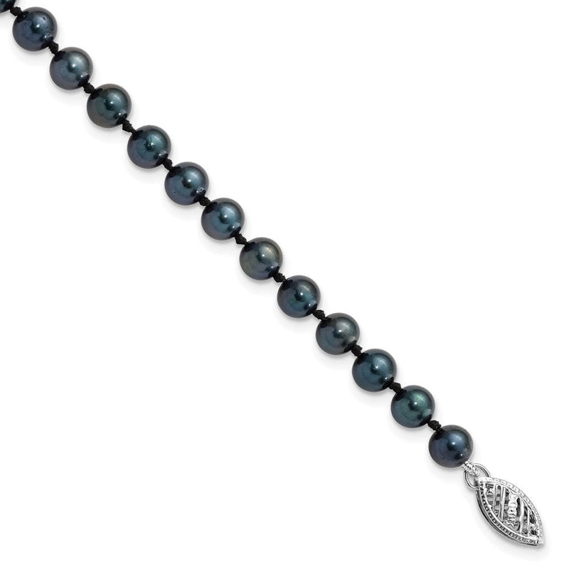 14K Weißgold 5 6mm Schwarz Rund Akoya Salzwasser Zuchtperle 7 Zoll Armband