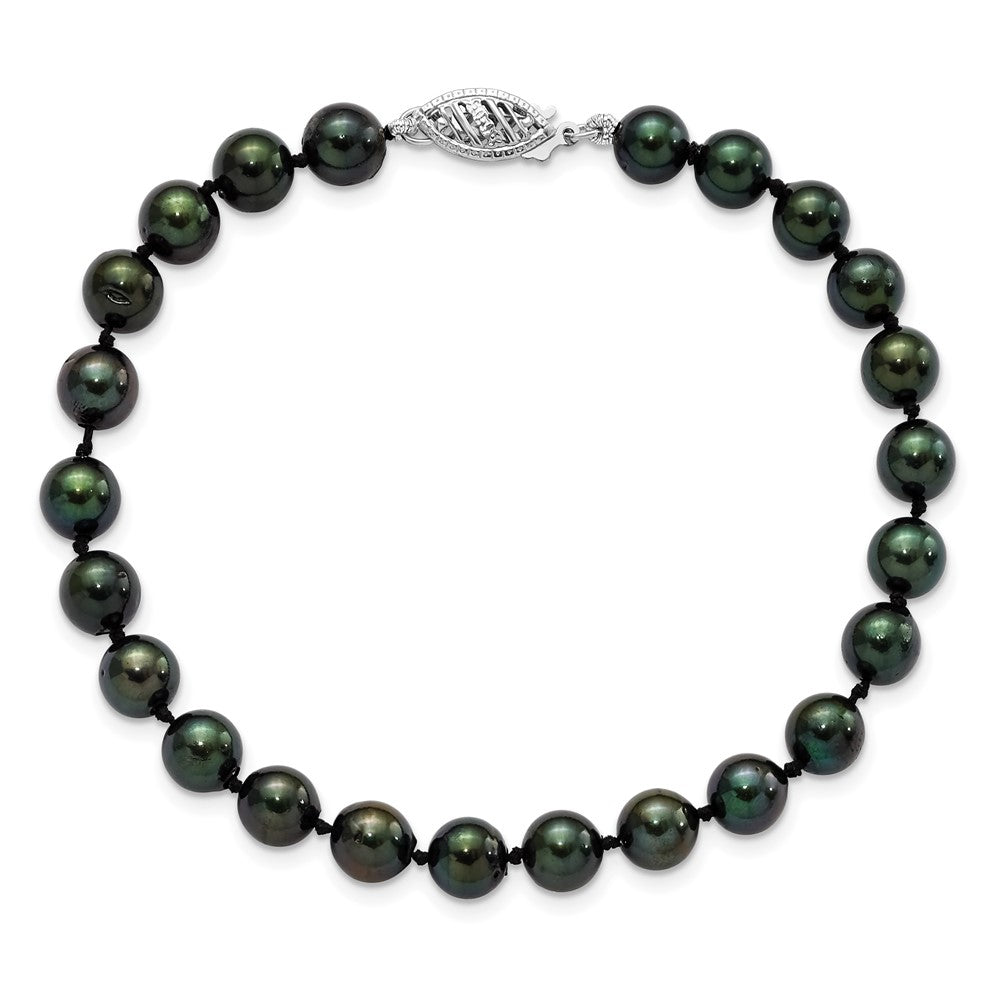 14K Weißgold 6 7mm Schwarz Rund Akoya Salzwasser Zuchtperle 7 Zoll Armband