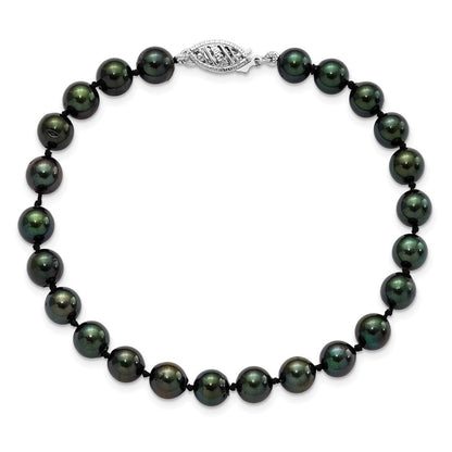 14K Weißgold 6 7mm Schwarz Rund Akoya Salzwasser Zuchtperle 7 Zoll Armband