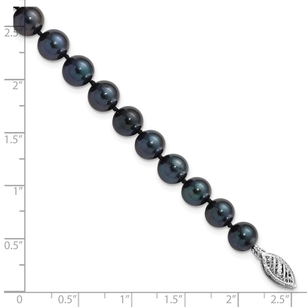 14K Weißgold 7 8mm Schwarz Rund Akoya Salzwasser Zuchtperle Zoll Armband