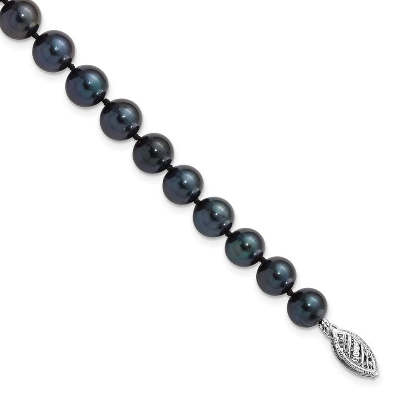 14K Weißgold 7 8mm Schwarz Rund Akoya Salzwasser Zuchtperle Zoll Armband
