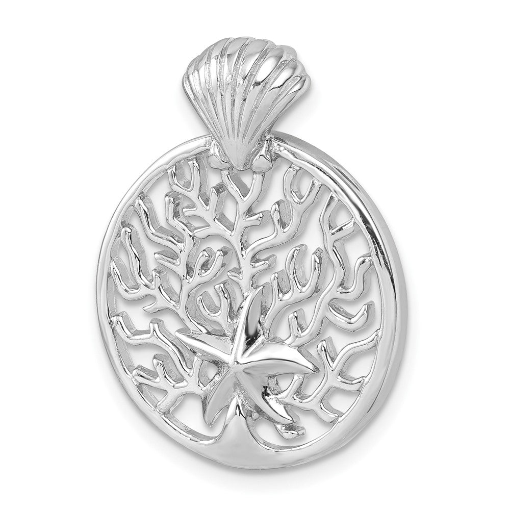 Sterlingsilber Rhodiniert Seestern & Muschel Reef Kette Anhänger