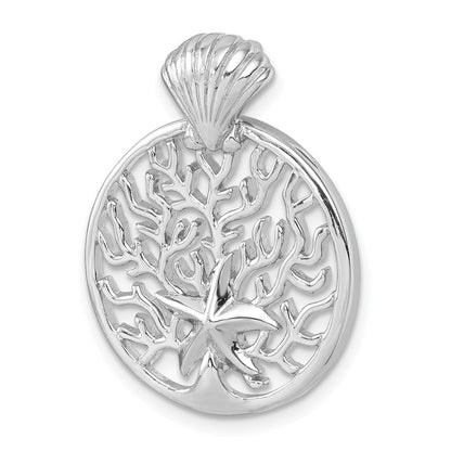 Sterlingsilber Rhodiniert Seestern & Muschel Reef Kette Anhänger