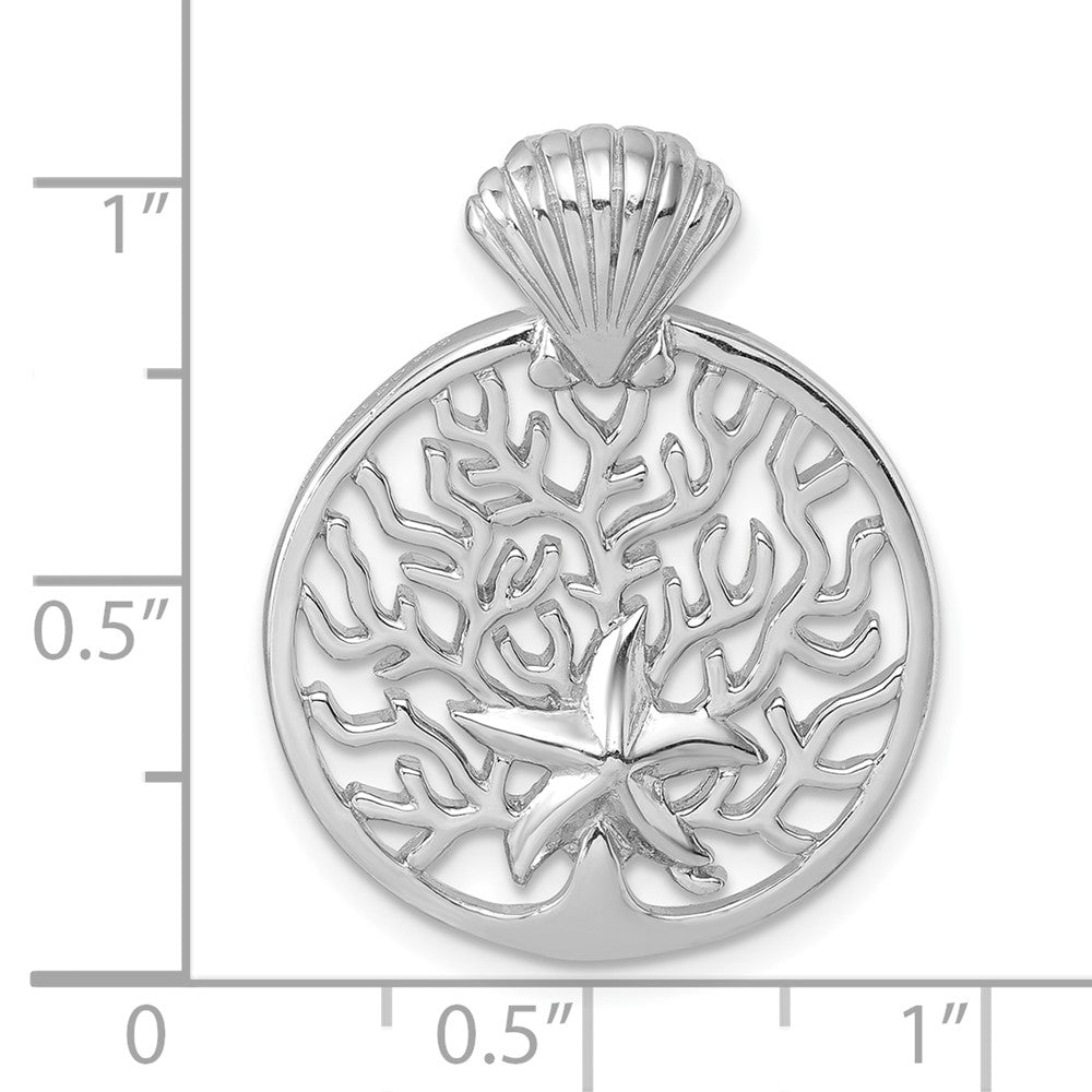 Sterlingsilber Rhodiniert Seestern & Muschel Reef Kette Anhänger