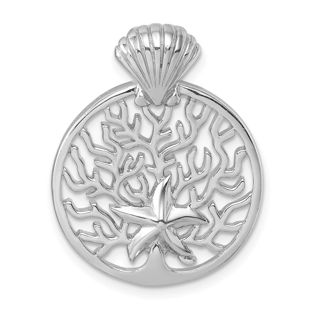 Sterlingsilber Rhodiniert Seestern & Muschel Reef Kette Anhänger