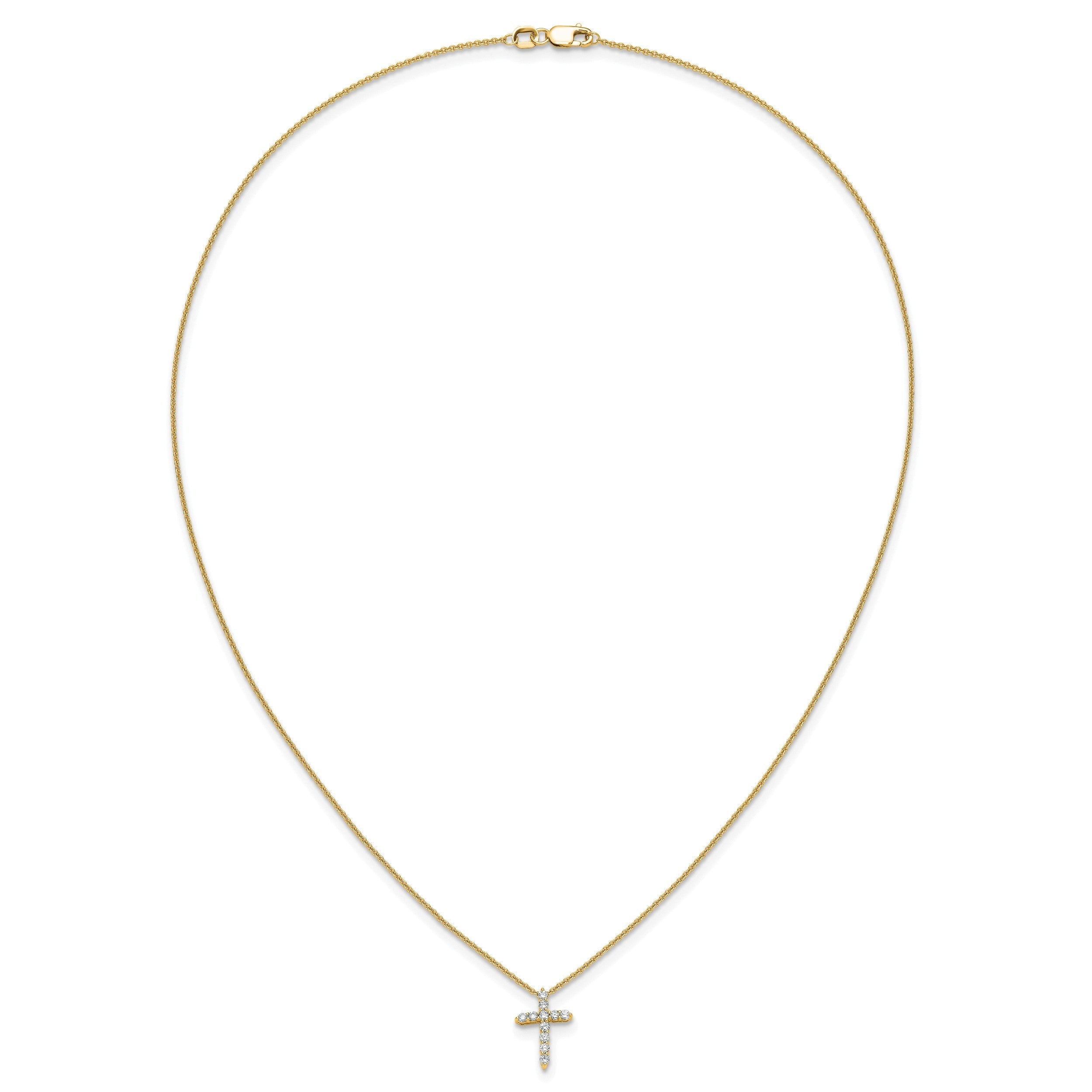 14K Gelbgold Echt Diamant Kreuz 18 Zoll Halskette