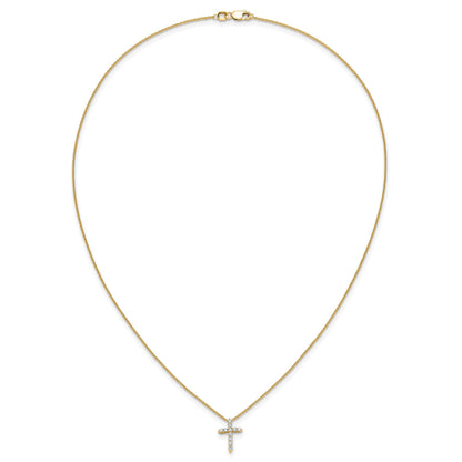 14K Gelbgold Echt Diamant Kreuz 18 Zoll Halskette