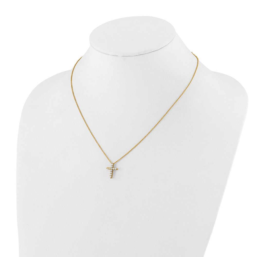 14K Gelbgold Echt Diamant Kreuz 18 Zoll Halskette