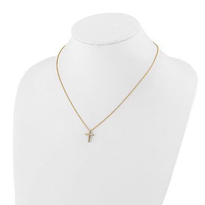 14K Gelbgold Echt Diamant Kreuz 18 Zoll Halskette