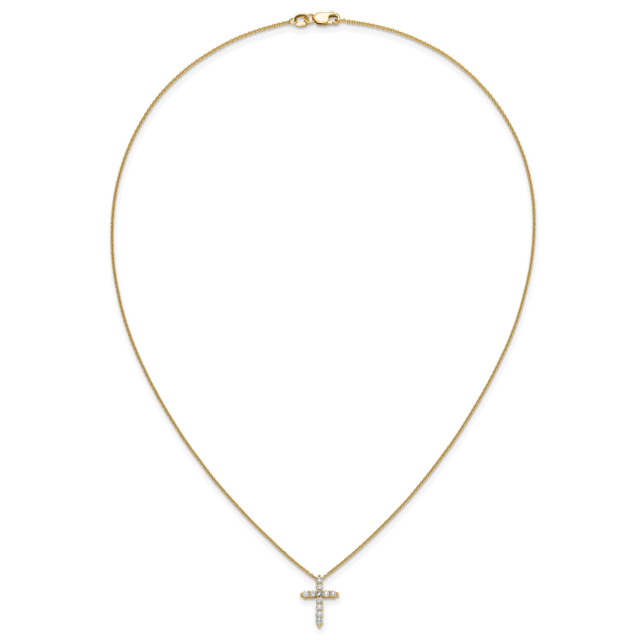 14K Gelbgold Echt Diamant Kreuz 18 Zoll Halskette