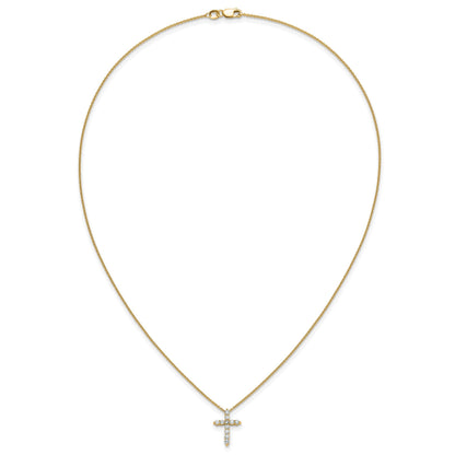 14K Gelbgold Echt Diamant Kreuz 18 Zoll Halskette