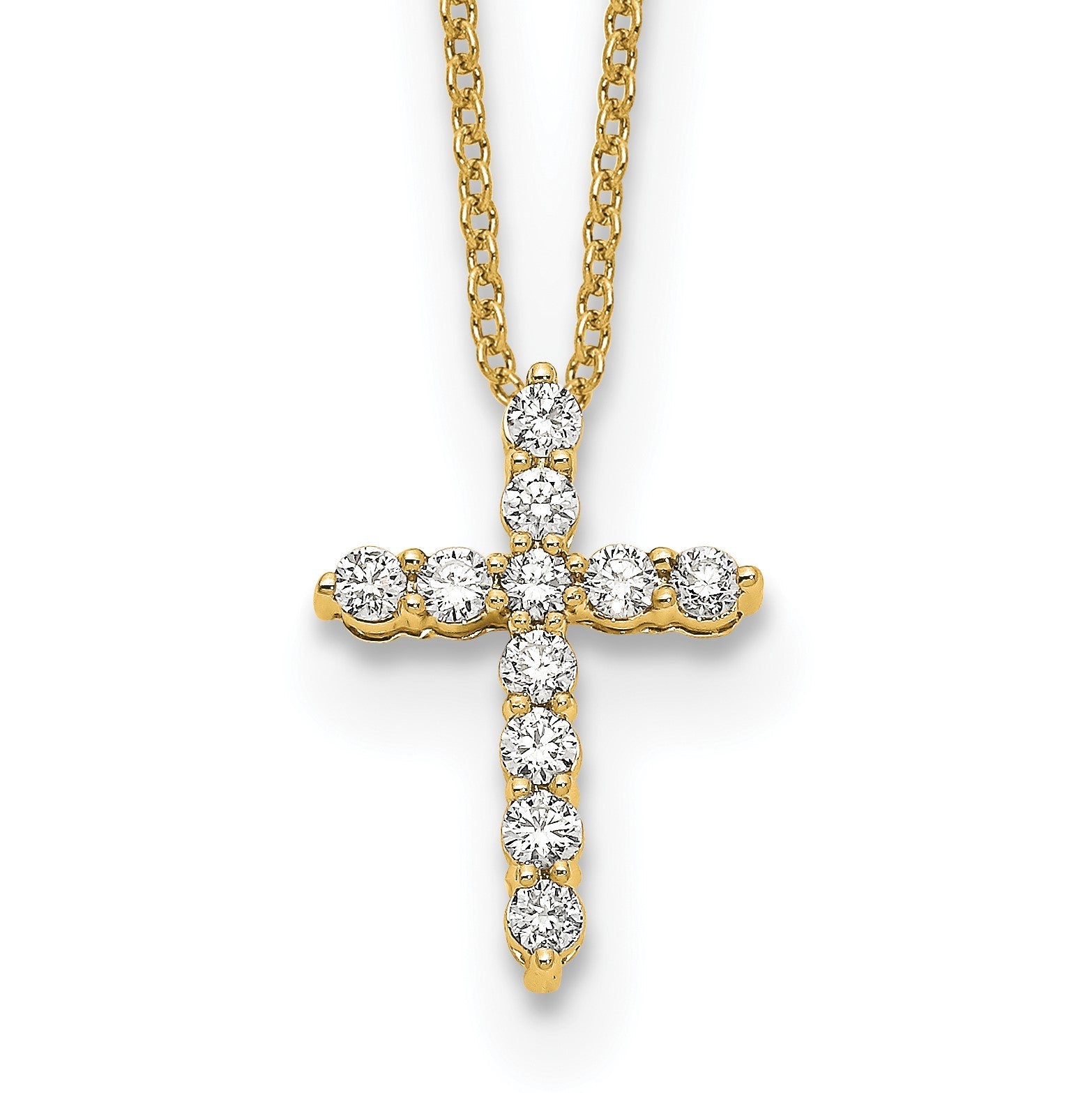 14K Gelbgold Echt Diamant Kreuz 18 Zoll Halskette