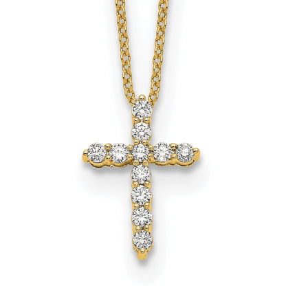 14K Gelbgold Echt Diamant Kreuz 18 Zoll Halskette