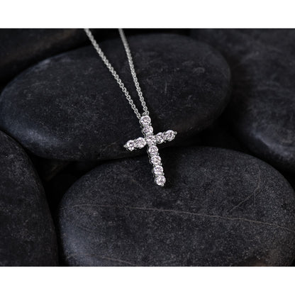 14 K Weißgold Kreuz-Anhänger-Halskette mit 0,5 ct. Labor gezüchteten Diamanten VS/SI+ G+, 18 Zoll