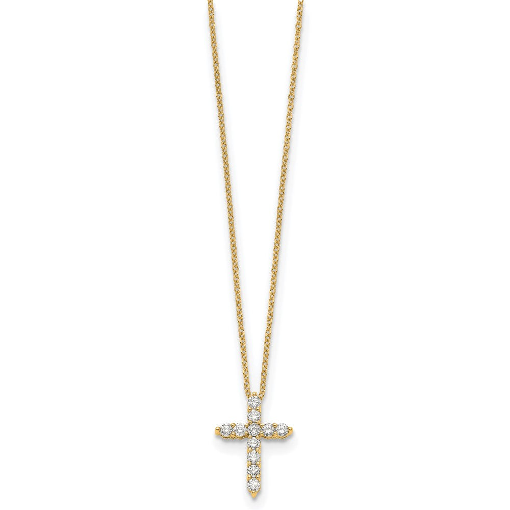 14K Gelbgold Echt Diamant Kreuz 18 Zoll Halskette