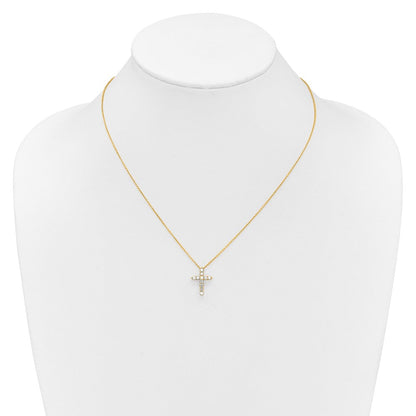 14K Gelbgold Echt Diamant Kreuz 18 Zoll Halskette