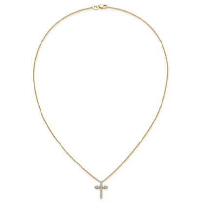 14K Gelbgold Echt Diamant Kreuz 18 Zoll Halskette