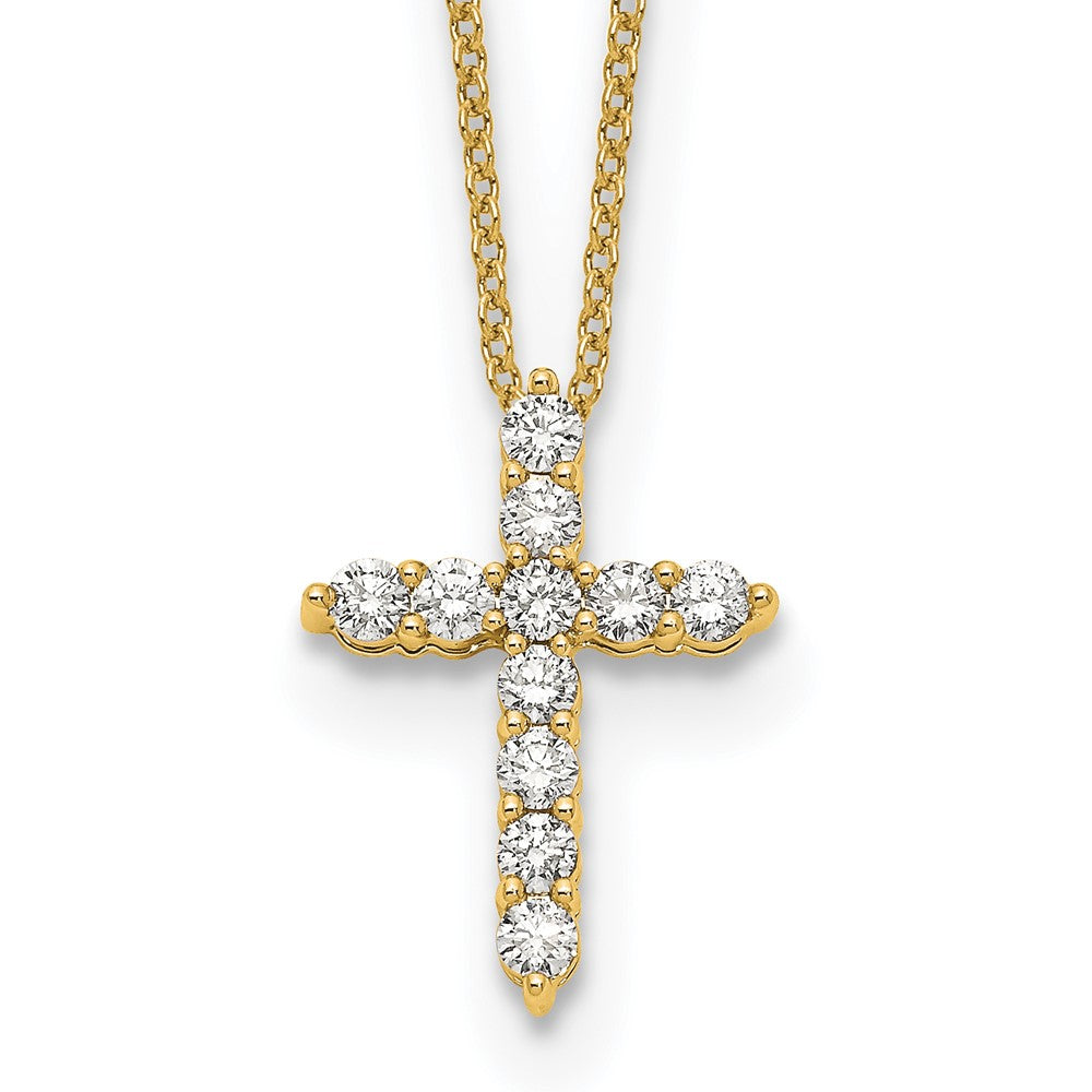 14K Gelbgold Echt Diamant Kreuz 18 Zoll Halskette