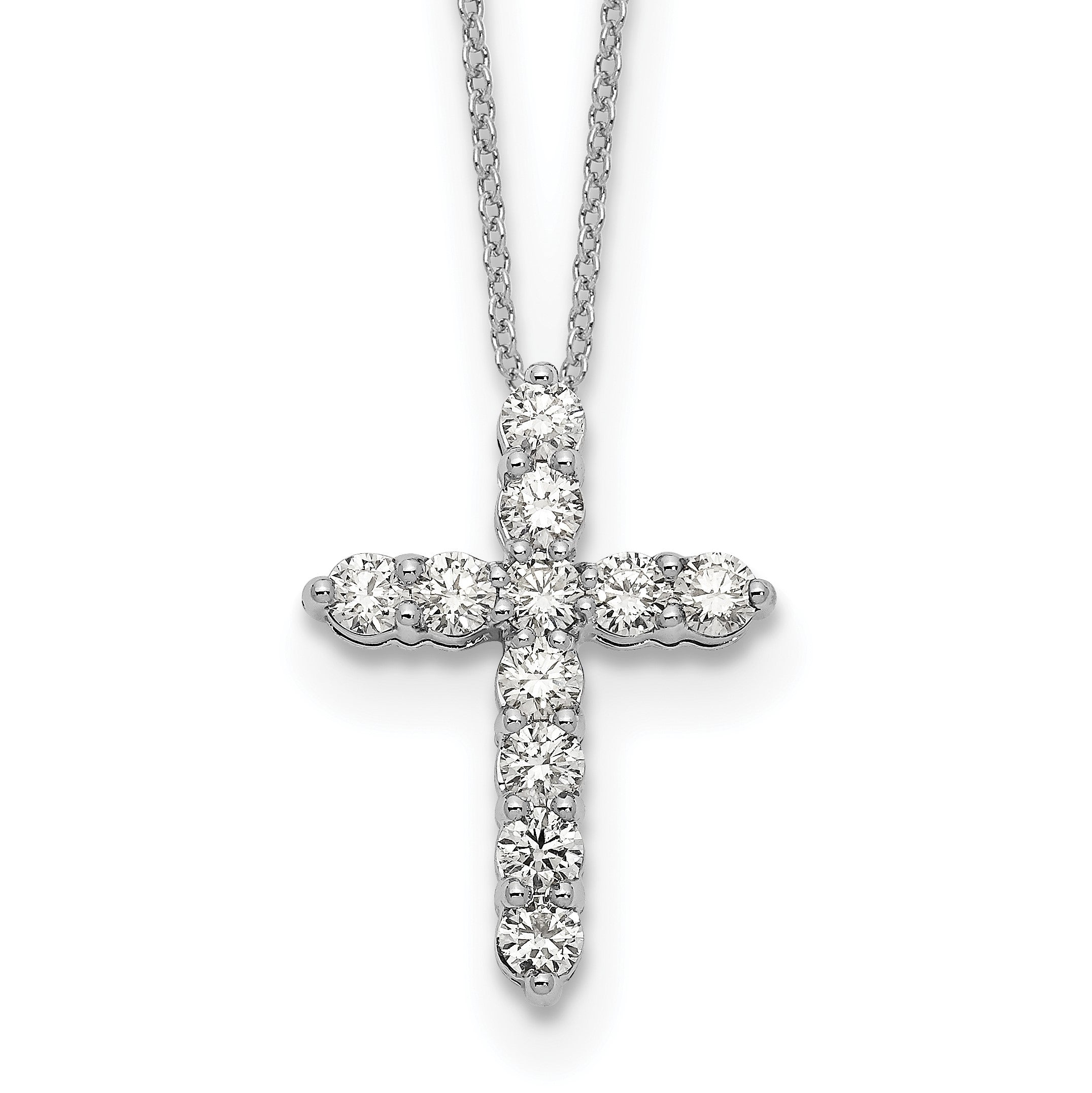 14K Weißgold Echt Diamant Kreuz 18 Zoll Halskette