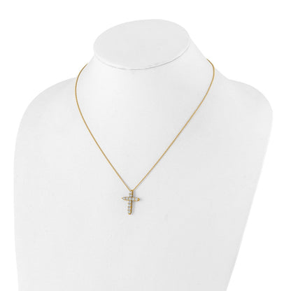 14K Gelbgold Echt Diamant Kreuz 18 Zoll Halskette