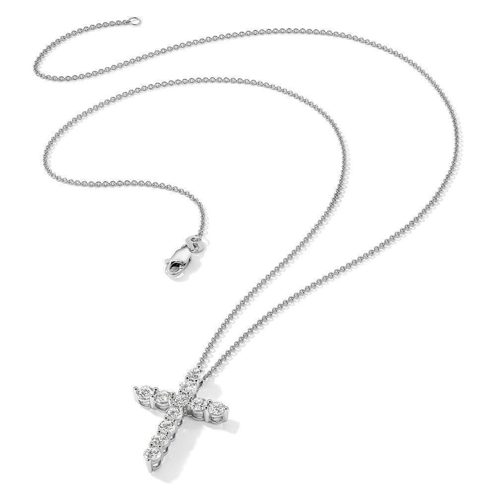 14K Weißgold Echt Diamant Kreuz 18 Zoll Halskette