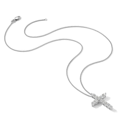 14K Weißgold Echt Diamant Kreuz 18 Zoll Halskette