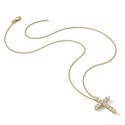 14K Gelbgold Echt Diamant Kreuz 18 Zoll Halskette