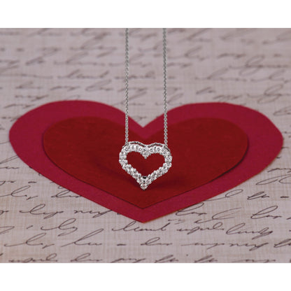 14K Weißgold Echt Diamant Herz 18 Zoll Halskette