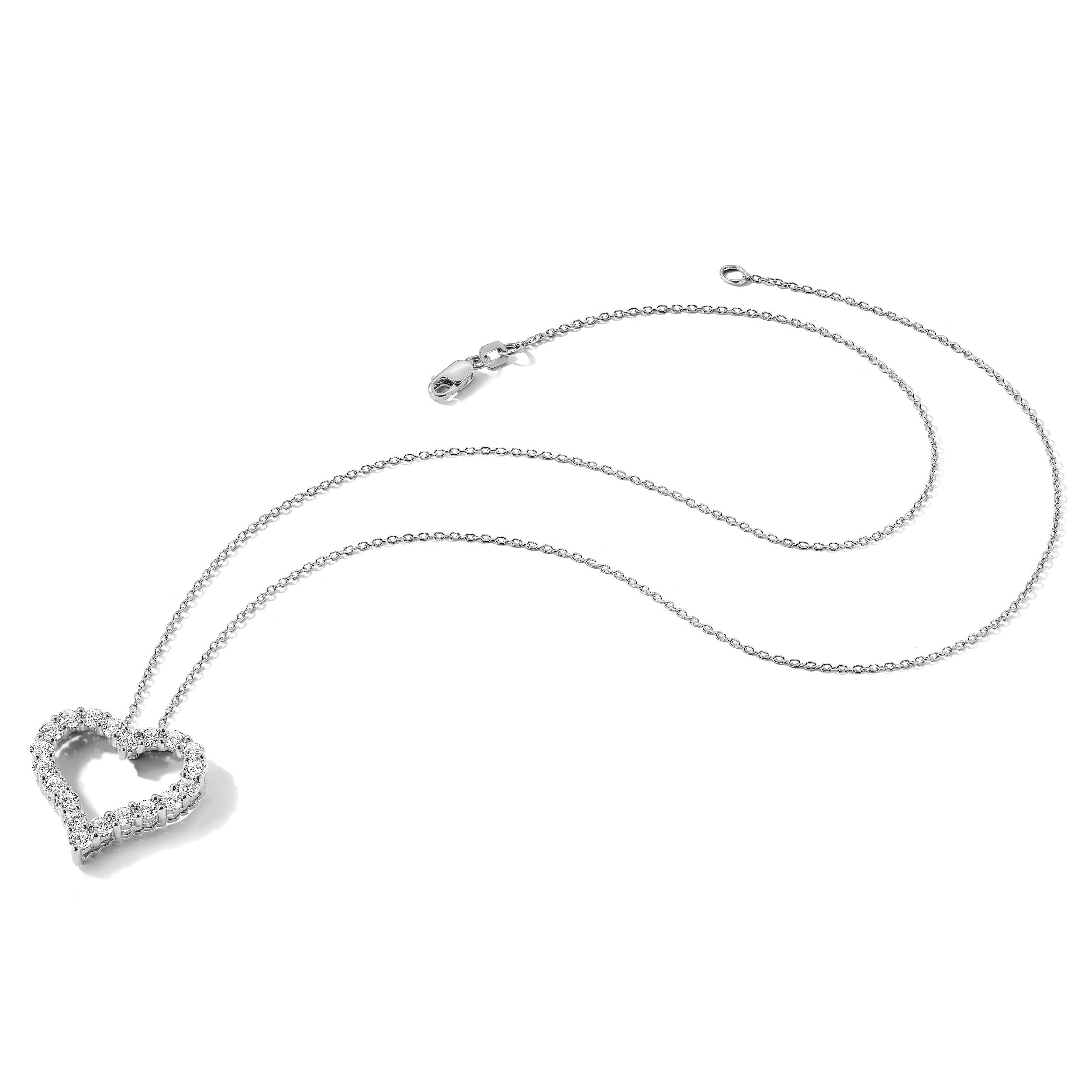 14K Weißgold Echt Diamant Herz 18 Zoll Halskette