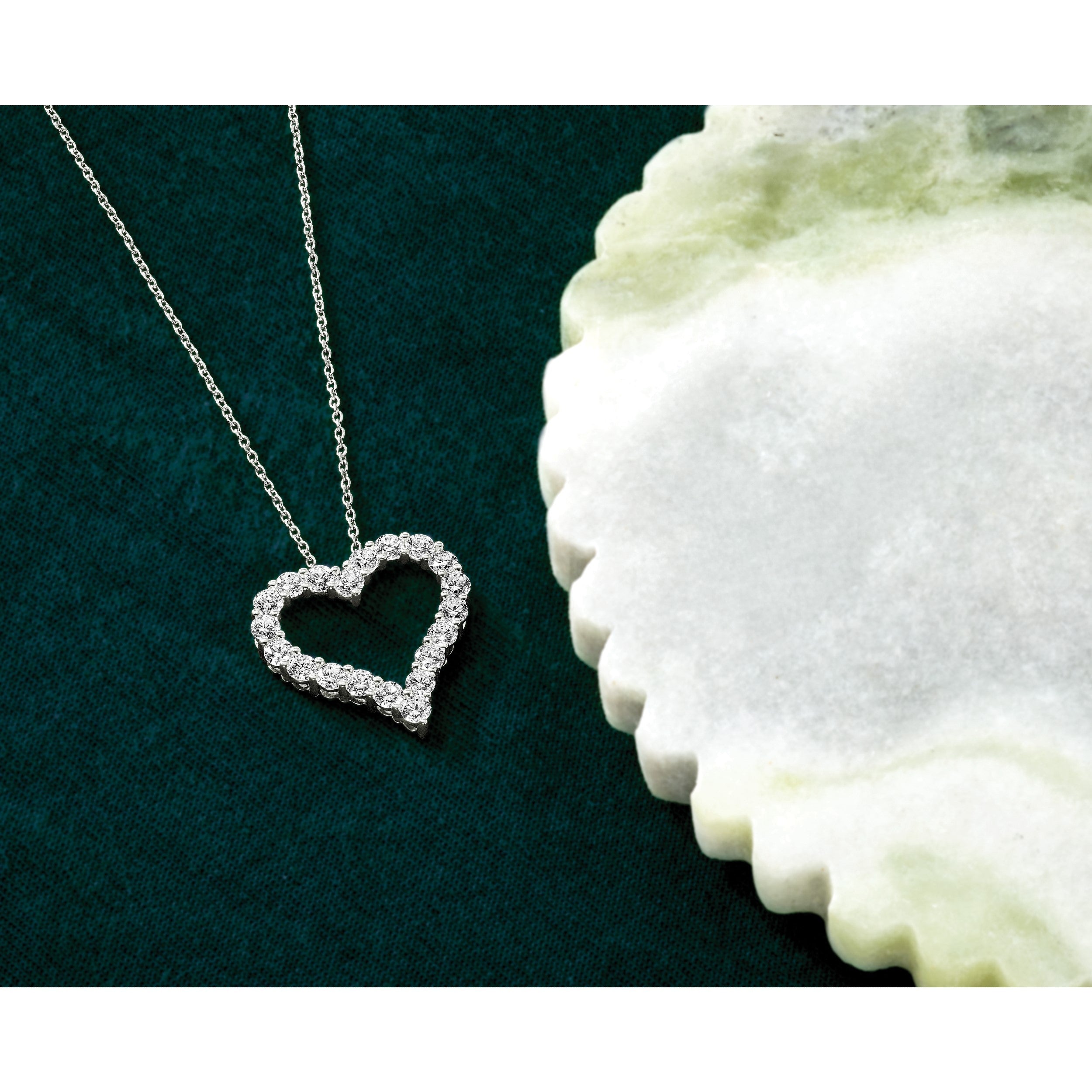 14K Weißgold Echt Diamant Herz 18 Zoll Halskette