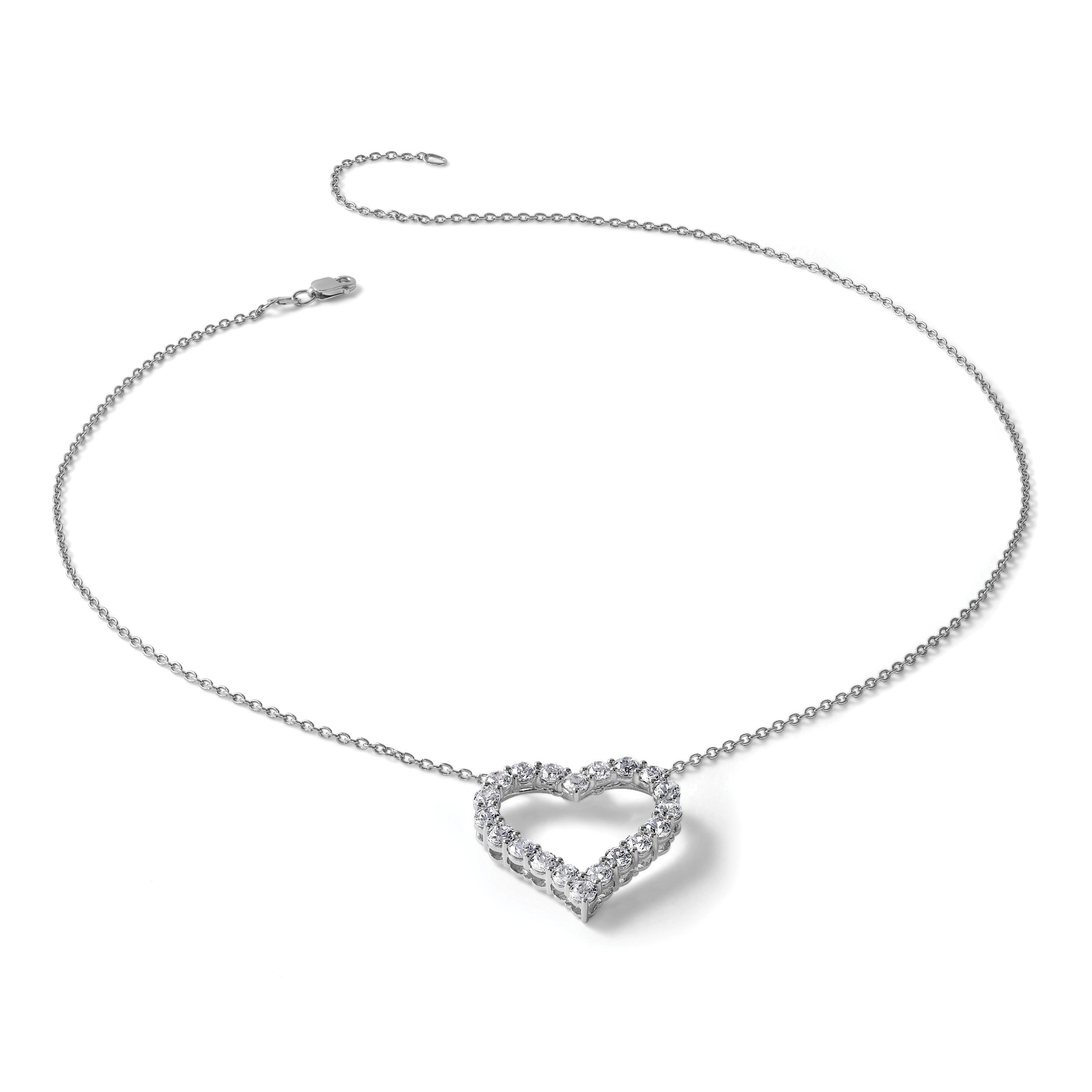 14K Weißgold Echt Diamant Herz 18 Zoll Halskette