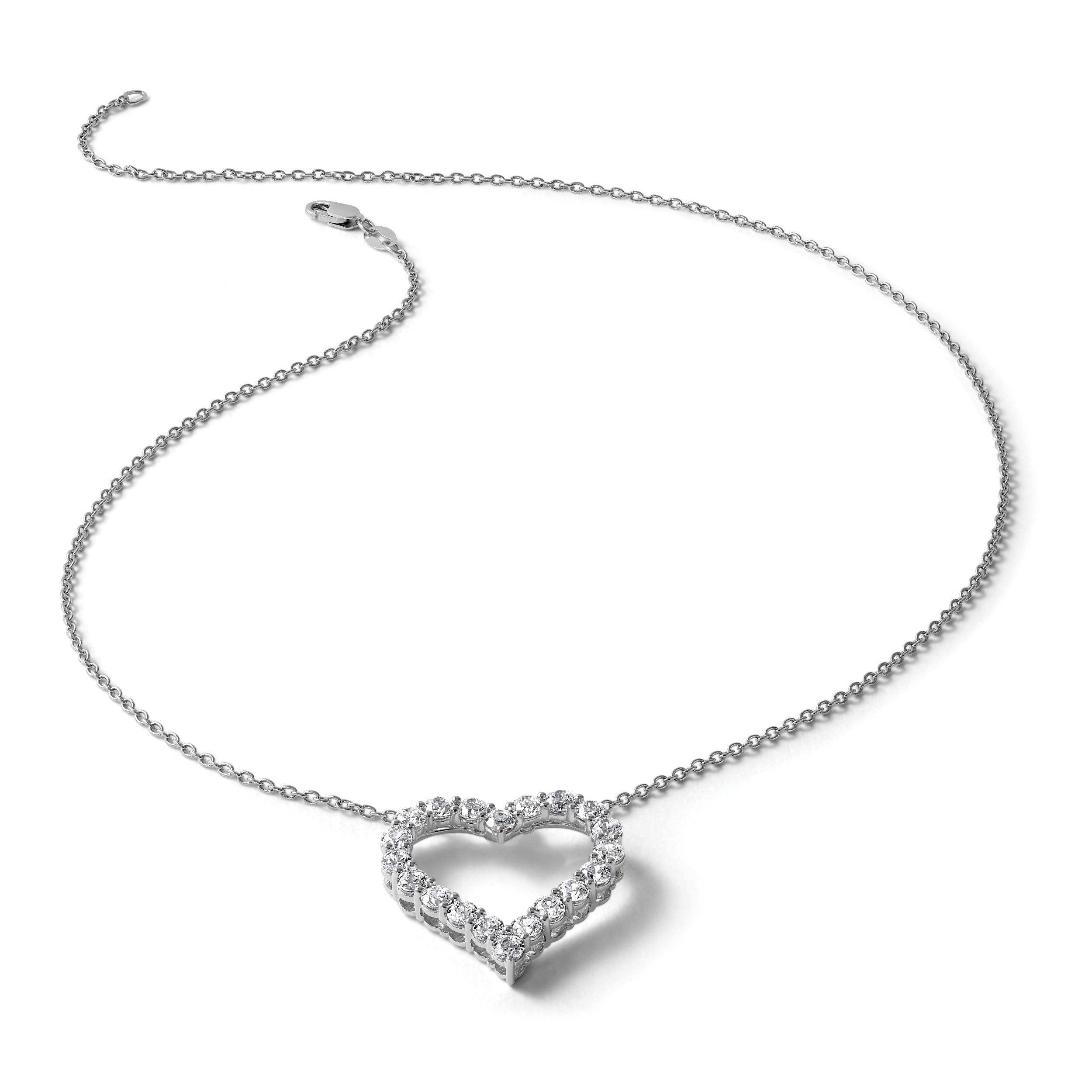 14K Weißgold Echt Diamant Herz 18 Zoll Halskette