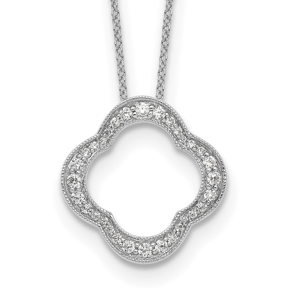14K Weißgold Anhänger mit echtem Diamant, Vierpass-Design