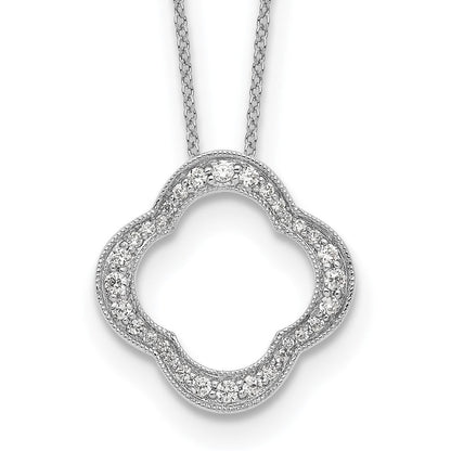 14K Weißgold Anhänger mit echtem Diamant, Vierpass-Design