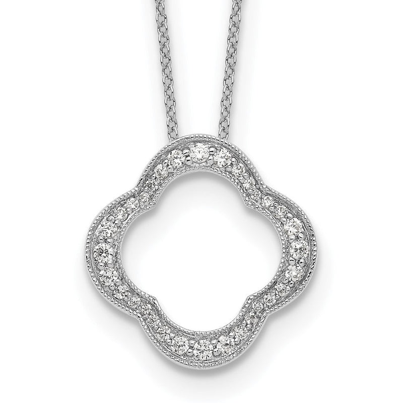 14K Weißgold Anhänger mit echtem Diamant, Vierpass-Design