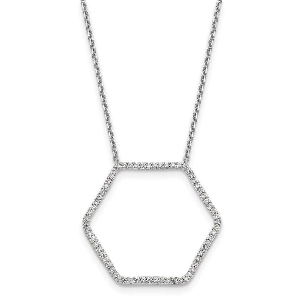 14K Weißgold Echt Diamant Fantasie Hexagon Kette Anhänger Halskette