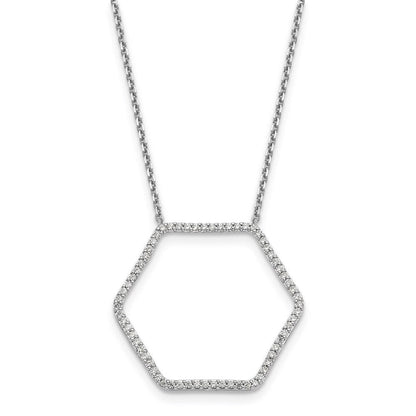 14K Weißgold Echt Diamant Fantasie Hexagon Kette Anhänger Halskette