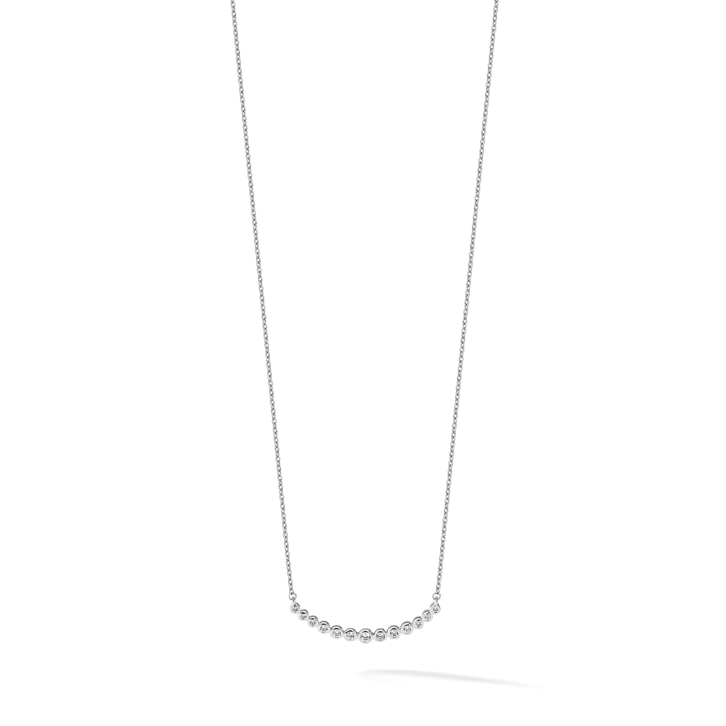 14K Weißgold Echt Diamant Gebogen Stab Halskette