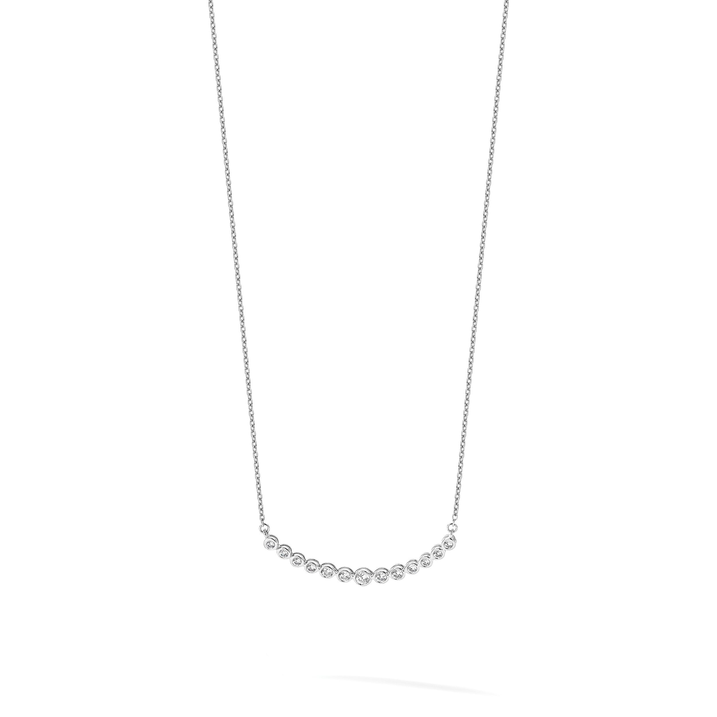 14K Weißgold Echt Diamant Gebogen Stab Halskette